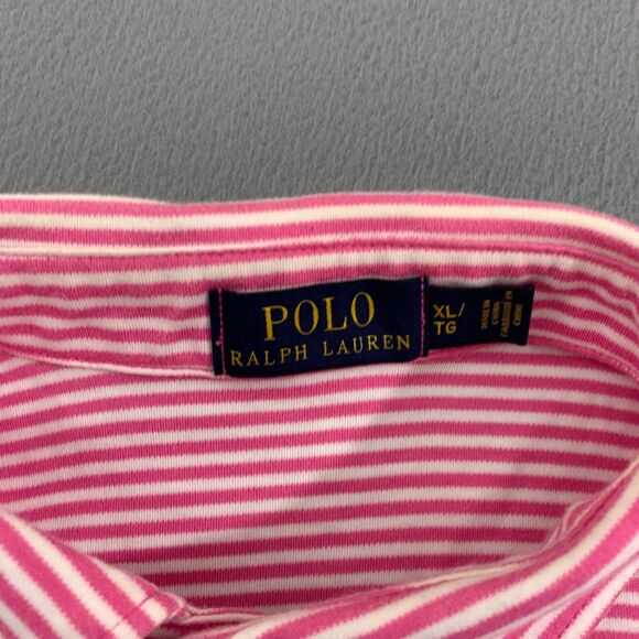 Polo Ralph Lauren Polo Shirt Mens XL Extra Large Striped White Pink Cotton - Picture 3 of 13